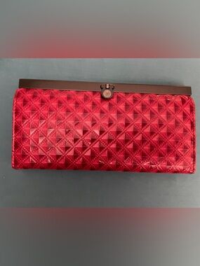 NEOT 3D Diamond Quilted pattern Red Satin Clutch Evening Party Wallet clutch
